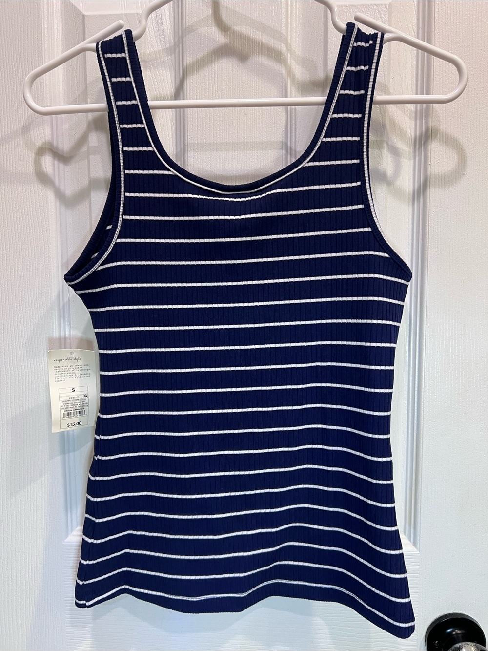 a new day Navy‎ and White Striped Ribbed Tank - Picture 3 of 6